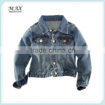 2015 hot sale button Two chest pockets long sleeves denim Jacket for kids