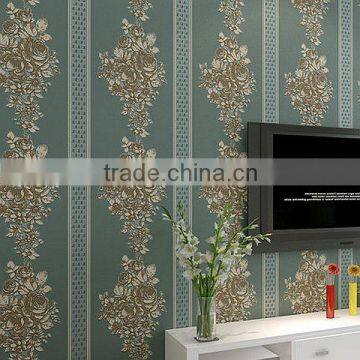 European Pastoral Wallpaper Stripes 3D Non-woven Wallpaper Concrete Wall