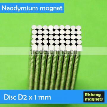 Tiny Neodymium magnetic disc D2x1 tin magnet