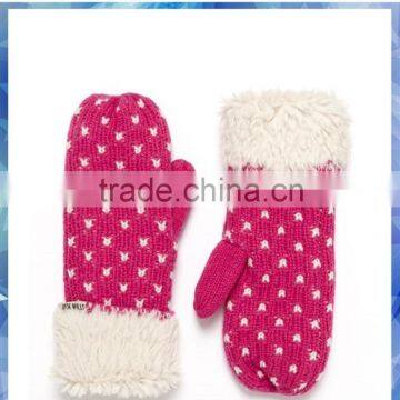 women bird eyes knitted one finger gloves with fleecy lining