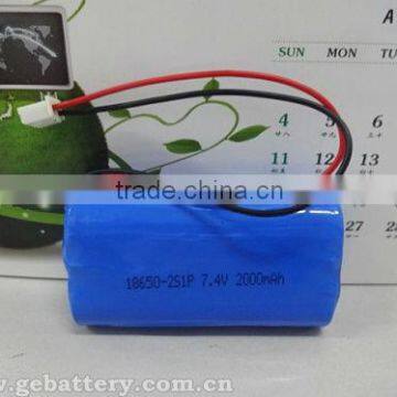 GEB li-ion 18650 7.4v 2000mAh recharge cylindrical battery pack for LED