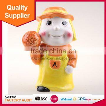 Hot selling basketball shape lovely ceramic piggy bank