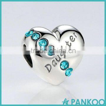 New Blue Crystals 925 Sterling Silver Daughter Heart Charms for Bracelet Jewelry Making Family Gift photo-3
