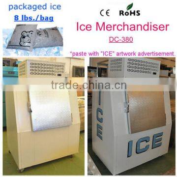 Fan cooling refrigeration ice merchandiser for ice storage