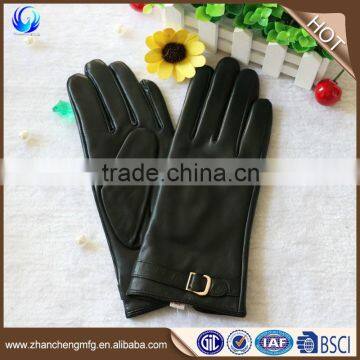 High quality cheap winter women sheep leather gloves with leather belt