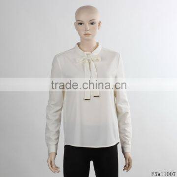 ladies office shirt design uniform shirt with white bow qhirt long sleeve business suit woman shirt