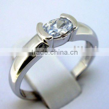 silver ring with quality cz rhodium plating QCR030