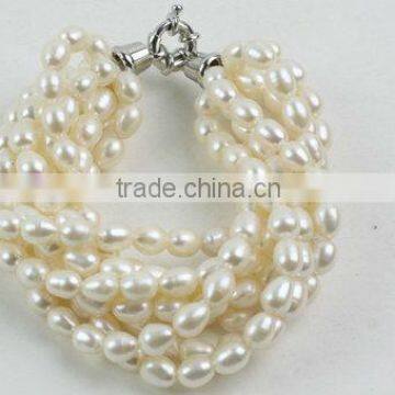 B grade white rice pearls-8 strings bracelet