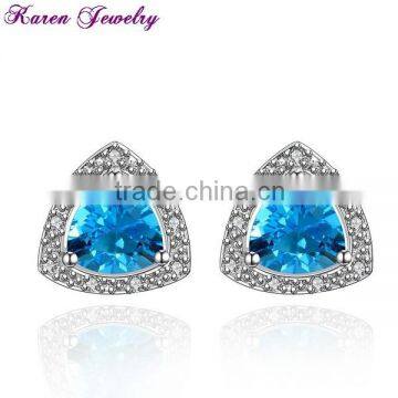 New Heart Sapphire Blue Zircon Stud Earrings for Women Platinum Plated Gold Earring Stud Earring