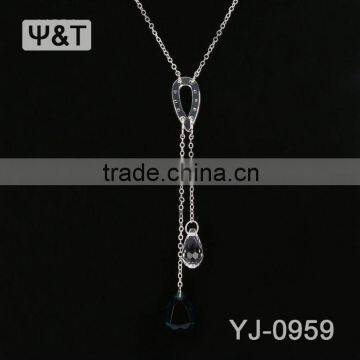multi strand pearl triangle diamond crystal tear drop pendant necklace