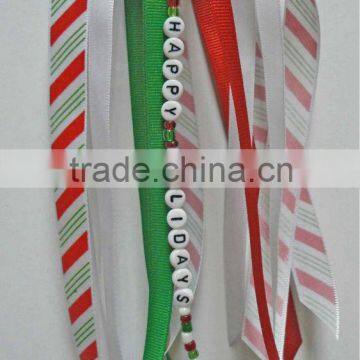 CANDY CANE STRIPES Red Green and White Personalized Name Ponytail Holder Hair Tie Ribbon Boutique Bow Seasonal Holiday Christmas