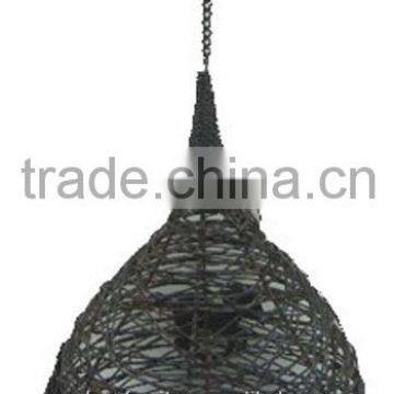 Metal Hanging Lantern With Knotted Rattan wrought iron candle holder D7.75X13.75-31.75"