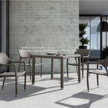 Outdoor Furniture Table And Loose Chair PE Rattan Wicker Powder Coating Aluminum Frame Teak Waterproof Fabric UV Proof