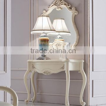 Ivory white concise floral carving console table with mirror