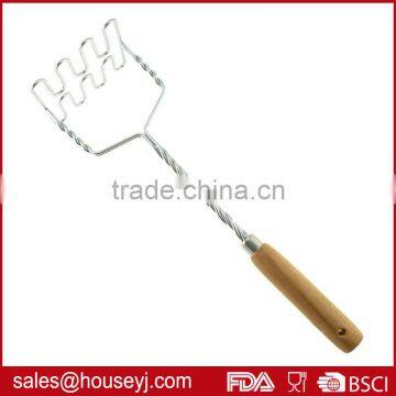 stainless steel wire potato masher with wood handle