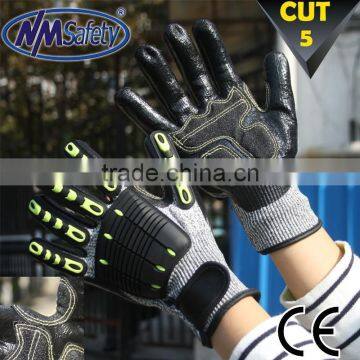 NMSAFETY cut resistant 5 glove from china dipping black nitrile safe hard knuckle gloves