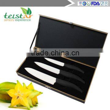 High-grade Wooden Box Ceramic Knife Set Pure White ABS Handle Ceramic Knife Three-piece Suit photo-2