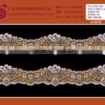 Elegant silk tricot gold guipure lace fabric trim for wedding and dress