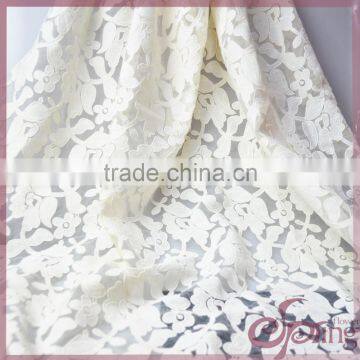 White flower applique designs embroidered fabric, elegant organza fabric for dress