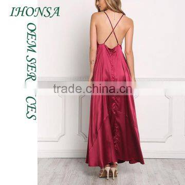 Ladies Fashion Names of Ladies Dresses With Pictures Wine Silky Plunge X Strap Slip Dresses HSD7833 photo-4