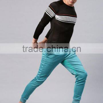 Black Striped Round Neck Rapid Dry T-Shirt Striped Style Waist Length Tee Round Neck Long Sleeves Anti-Microbial Moisture Sport photo-5