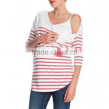 Custom High Quaity LPregnant Dresses Striped Cotton Maternity & Nursing Top photo-2