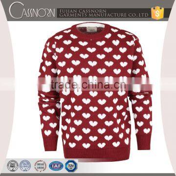 Latest Crew Neck Rib-knit Hem Pullover Heart Shape Jacquard Knitting Sweater photo-4
