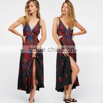 NEW Adjustable Spsghetti Straps, Women Sexy Maxi Mixed Print Dress photo-4