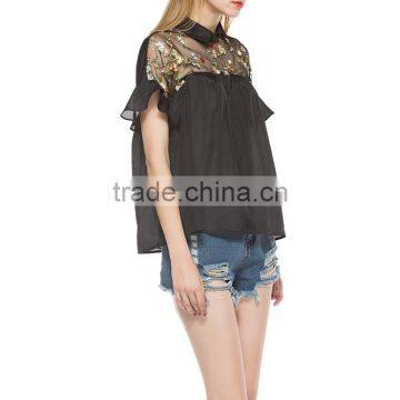 Sexy Summer Patchwork Lace Short Sleeve Blouses photo-2