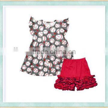 Wholesale children's boutique fabrics clothing bulk top plus ruffle hot short girls summer outfit