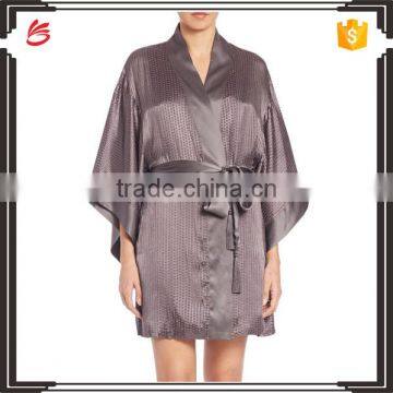 Cheap Satin Robes Wrap for Women with Kimono Sleeves and Drop Shoulders in Textural Silk Blend