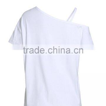 Ladies High Quality Rayon Cotton One-shoulder t Shirt Factory photo-3