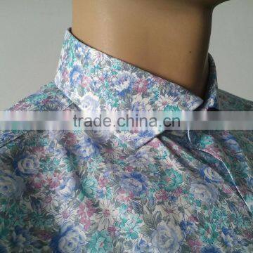 Light Blue Floral Cut Away Collar Mens Dress Shirt photo-3