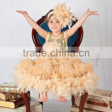 Girls Shimmer Gold Feather Tutu Dress With Matching Sash and Headband 1-7Y photo-3