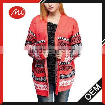 Women open front long sleeve thin christmas knitted cardigan for sale