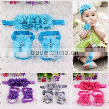 20 Sets of Baby Girl Pearl Rhinestone HeadBands and Barefoot Sandals Flower