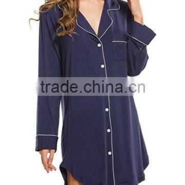 Women Long Sleeve Pajama Top Button Down Sleepshirt