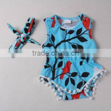 2017 hot sale import baby romper sleeveless bird print cute baby romper girls summer romper