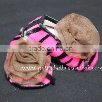 Hot Pink Zebra Print Shoes With Coffee Brown Rosettes Pettishoes Crib Shoes MAS29