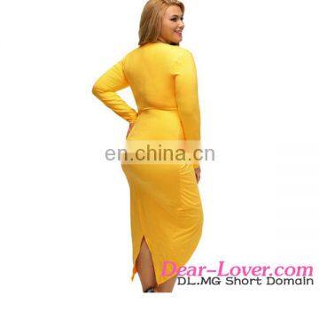 New Cheap Clothing Fashion Slit Long Sleeve Plus Size Sexy Dress photo-2