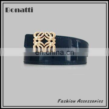 new design indigo embellished belt with golden flower buckle