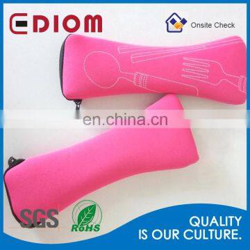 Chinese Portable Custom Printed Logo Neoprene Travel Cutlery Set Pouch With Zipper