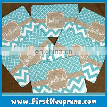 Light Blue Lace Printing Natural Rubber Coaster