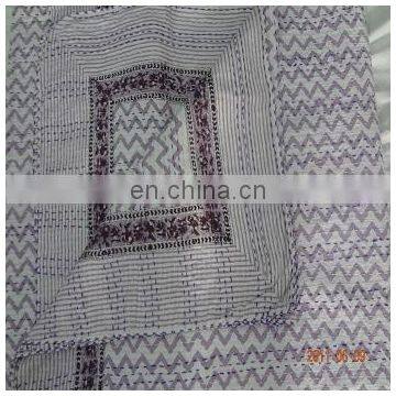 Indian block Print Kantha Quilt Throw Reversible Cotton Bedspread Vintage Throw