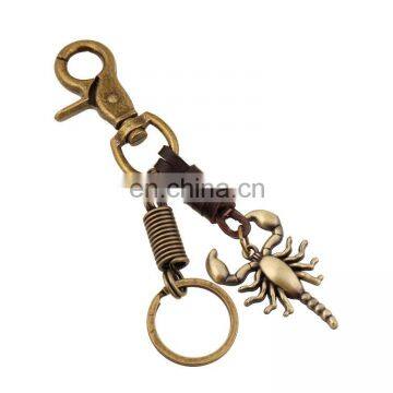 Factory Price Brass Metal Buckle Leather Braided Alloy Scorpion Pendant Keychain photo-2