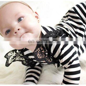 2019 New Black White Striped Rompers Infant Toddler Flutter Sleeve Romper Baby Unique Bodysuits photo-5