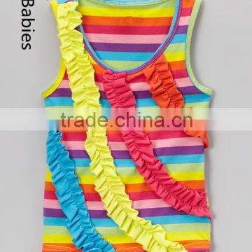 Wholsale baby clothing design 2016 cotton rainbow stripe printed crop top