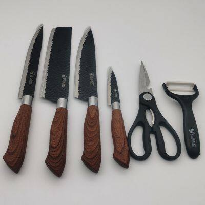 6pcs Black Hammer Forged Stainless Steel Kitchen Knife Set With Box Packing photo-2