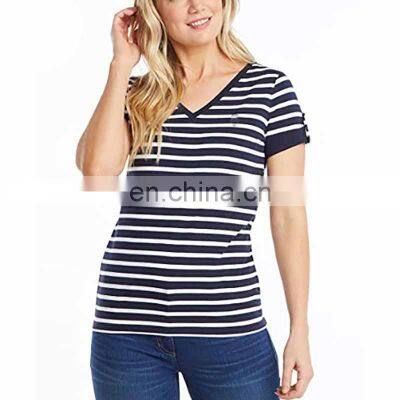 2021 Summer Use Women Clothes 100% Cotton T shirts Good Quality Full Striped Women T Shirts