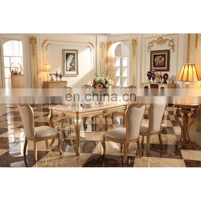 luxury champagne gold solid wood 6 chairs dining room furniture dining table set